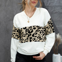 Leopard Drop Shoulder V-Neck Knit Top