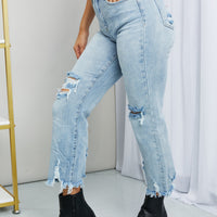 RISEN Full Size Distressed Fringe Hem Cropped Jeans