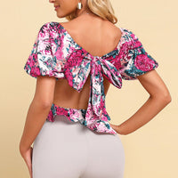 Floral Tied Cropped Peplum Blouse