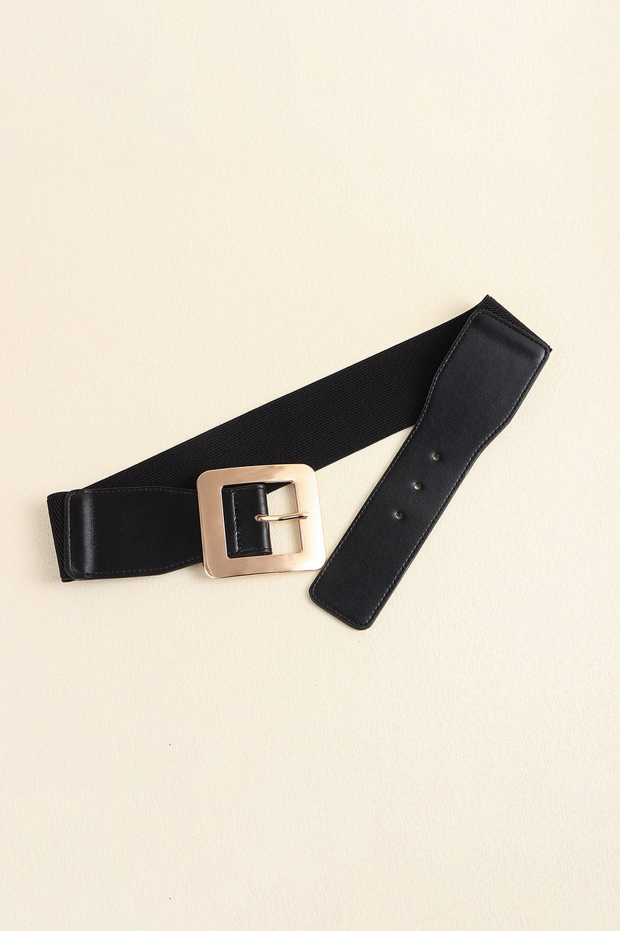 Square Buckle Stretch Leather Belt