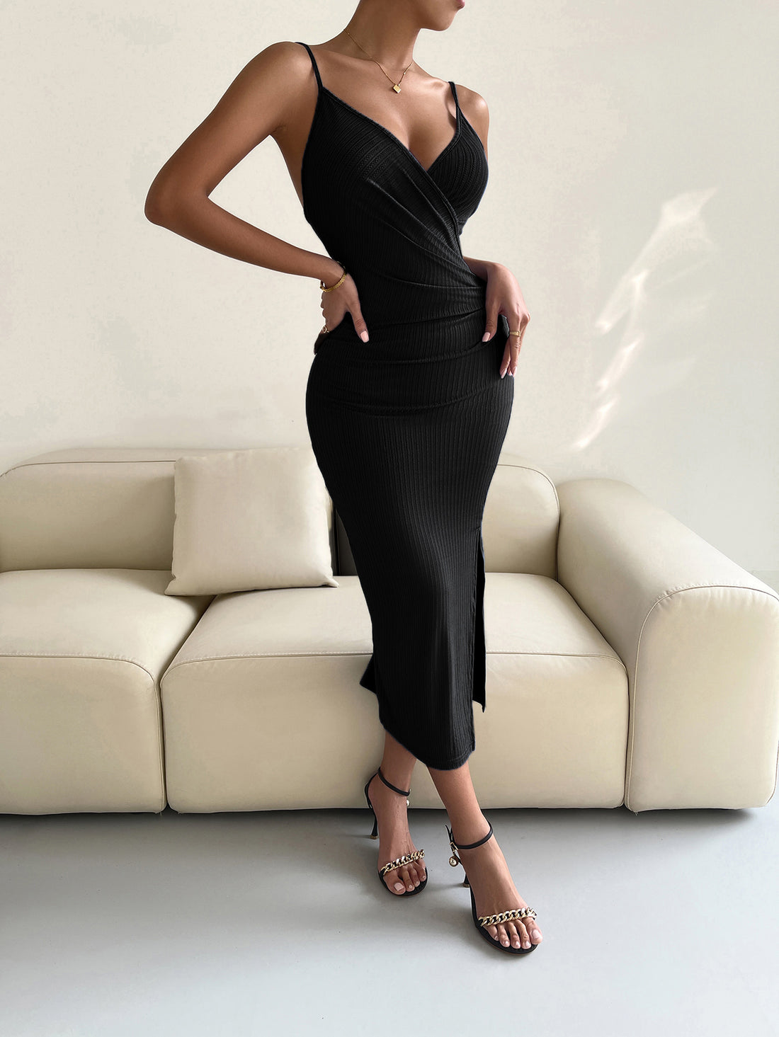 Spaghetti Strap Surplice Neck Slit Dress