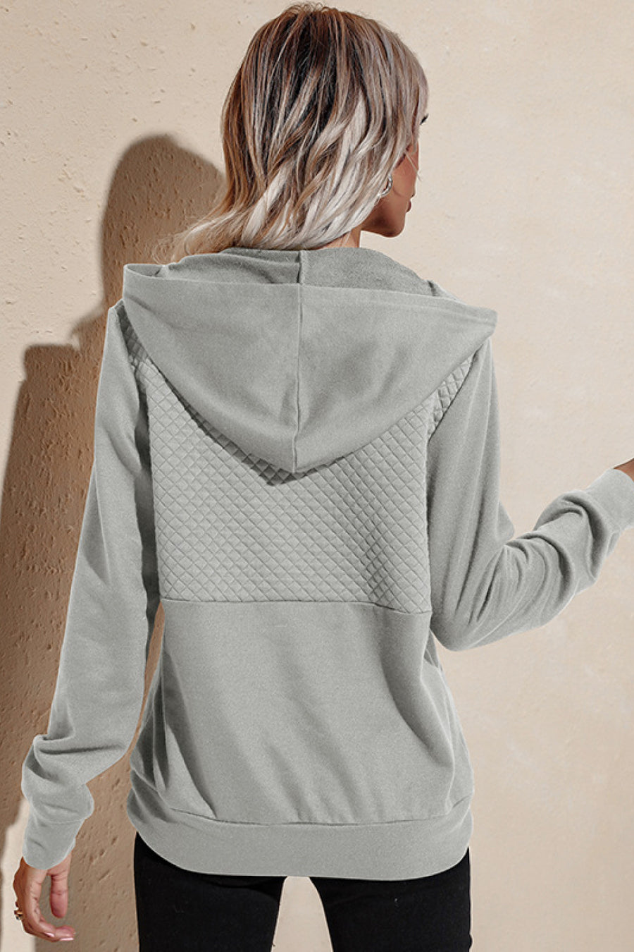 Quilted Patchwork  Button Sweatshirt Hoodie