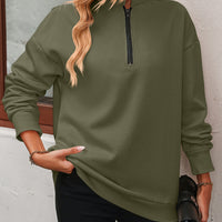 Zip-Up Dropped Shoulder Sweatshirt