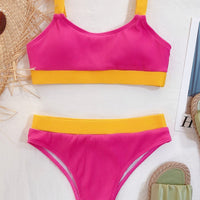 Color Block Scoop Neck Bikini Set