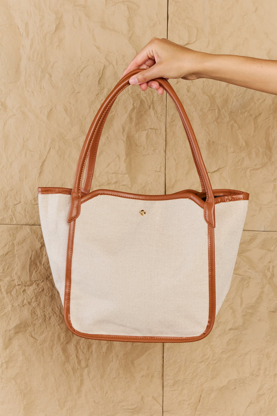 Faux Leather Trim Tote Bag in Ochre