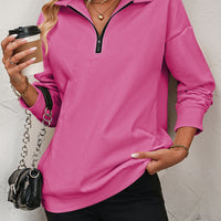 Zip-Up Dropped Shoulder Sweatshirt