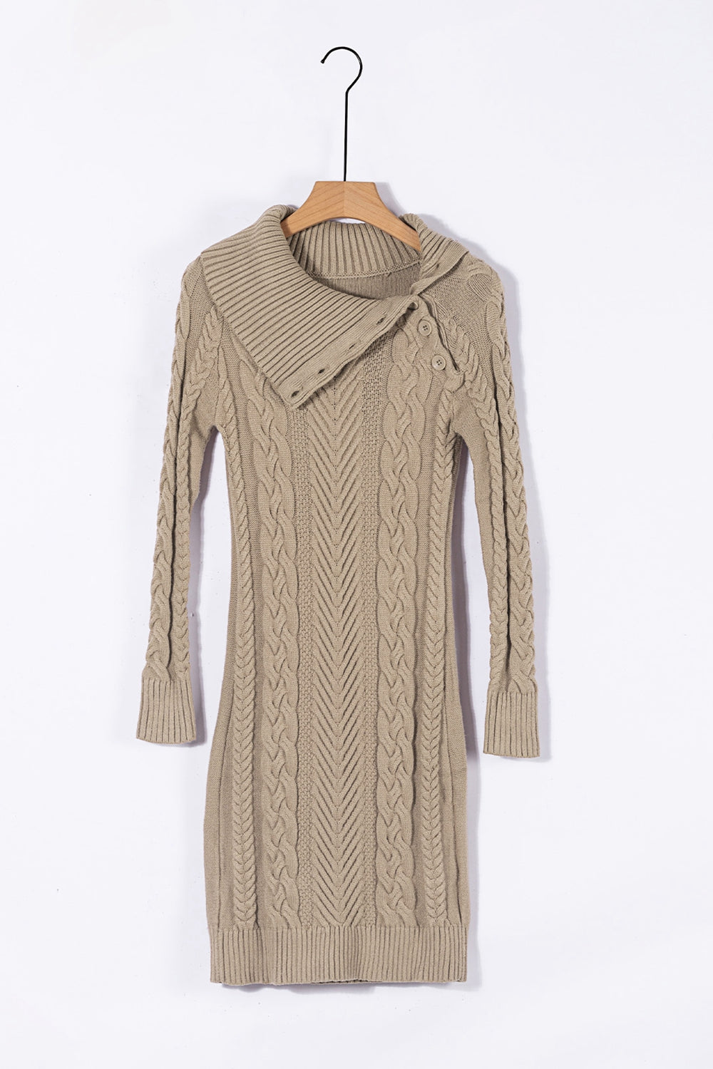 Cable-Knit Turtleneck Buttoned Sweater Dress