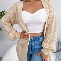 Cable-Knit Open Front Pocketed Cardigan