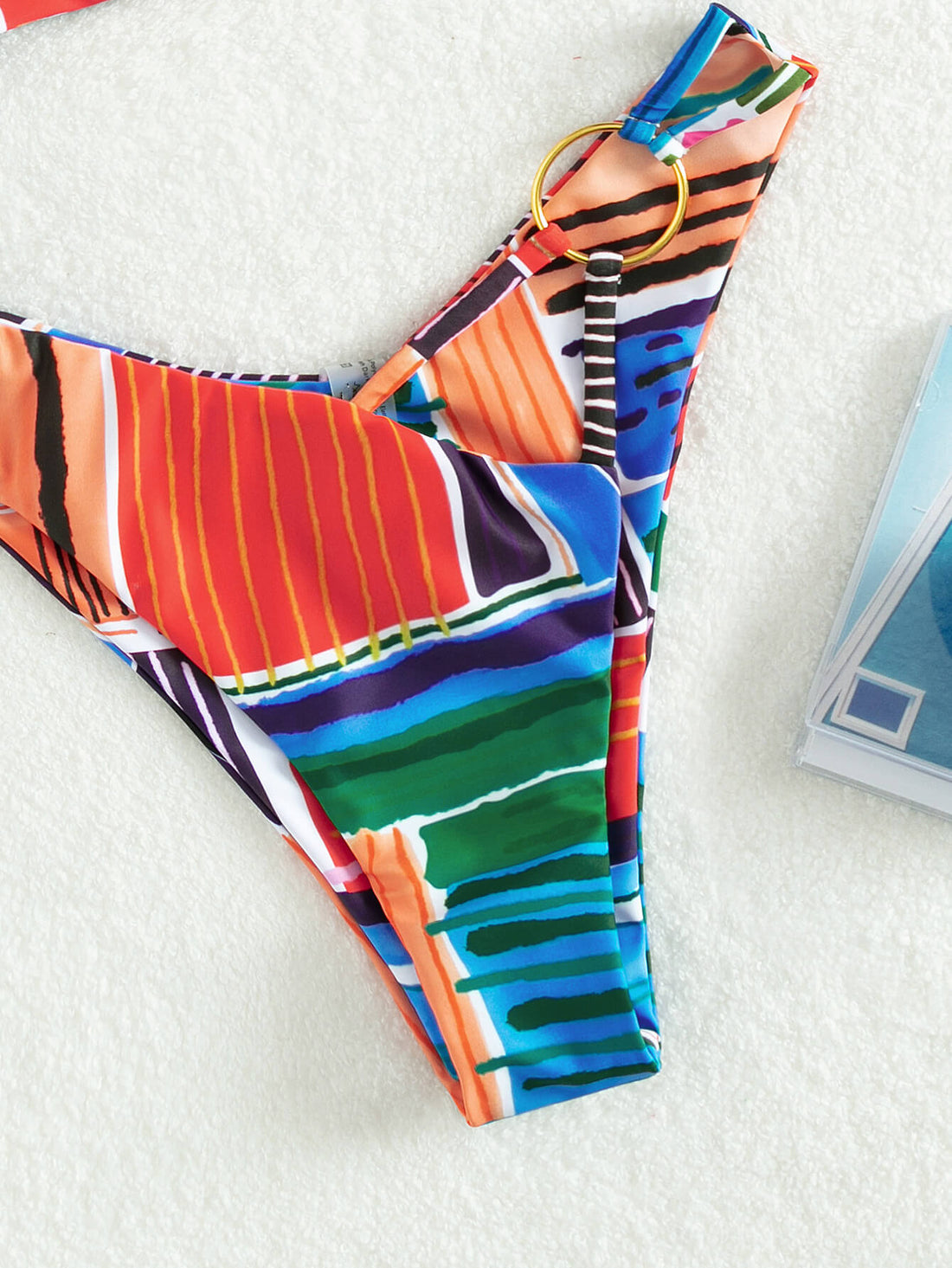 Multicolored Striped Halter Neck Bikini Set