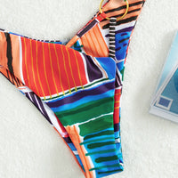 Multicolored Striped Halter Neck Bikini Set