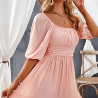 Tie-Back Ruffled Hem Square Neck Mini Dress