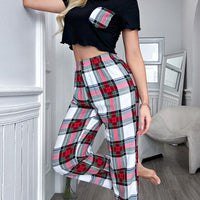 Lettuce Trim Cropped T-Shirt and Plaid Pants Lounge Set