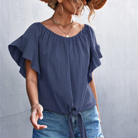 Flutter Sleeve Tie-Front Blouse