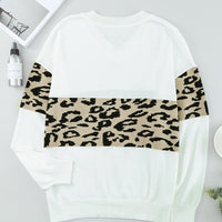 Leopard Drop Shoulder V-Neck Knit Top