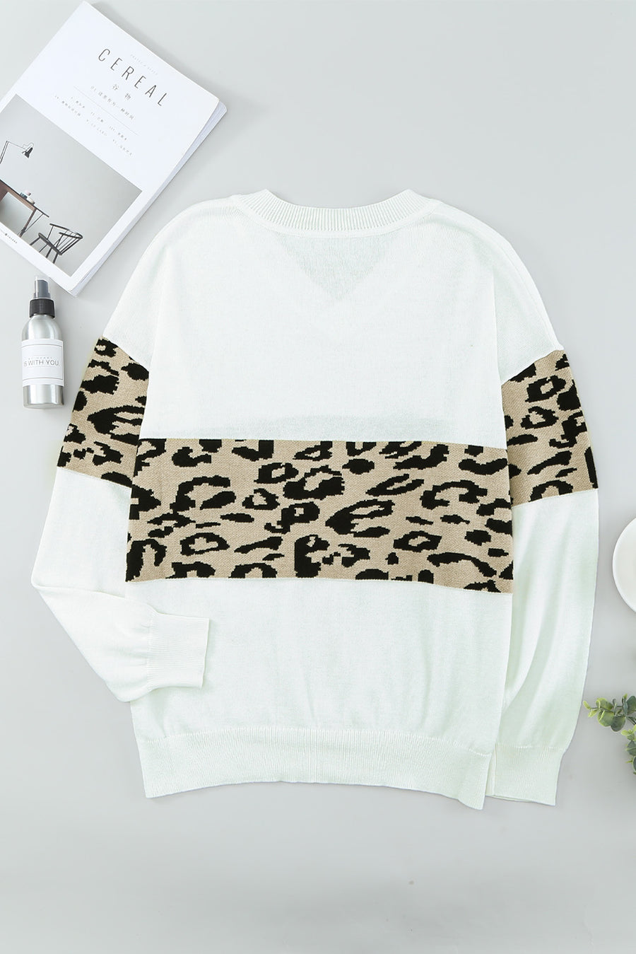 Leopard Drop Shoulder V-Neck Knit Top