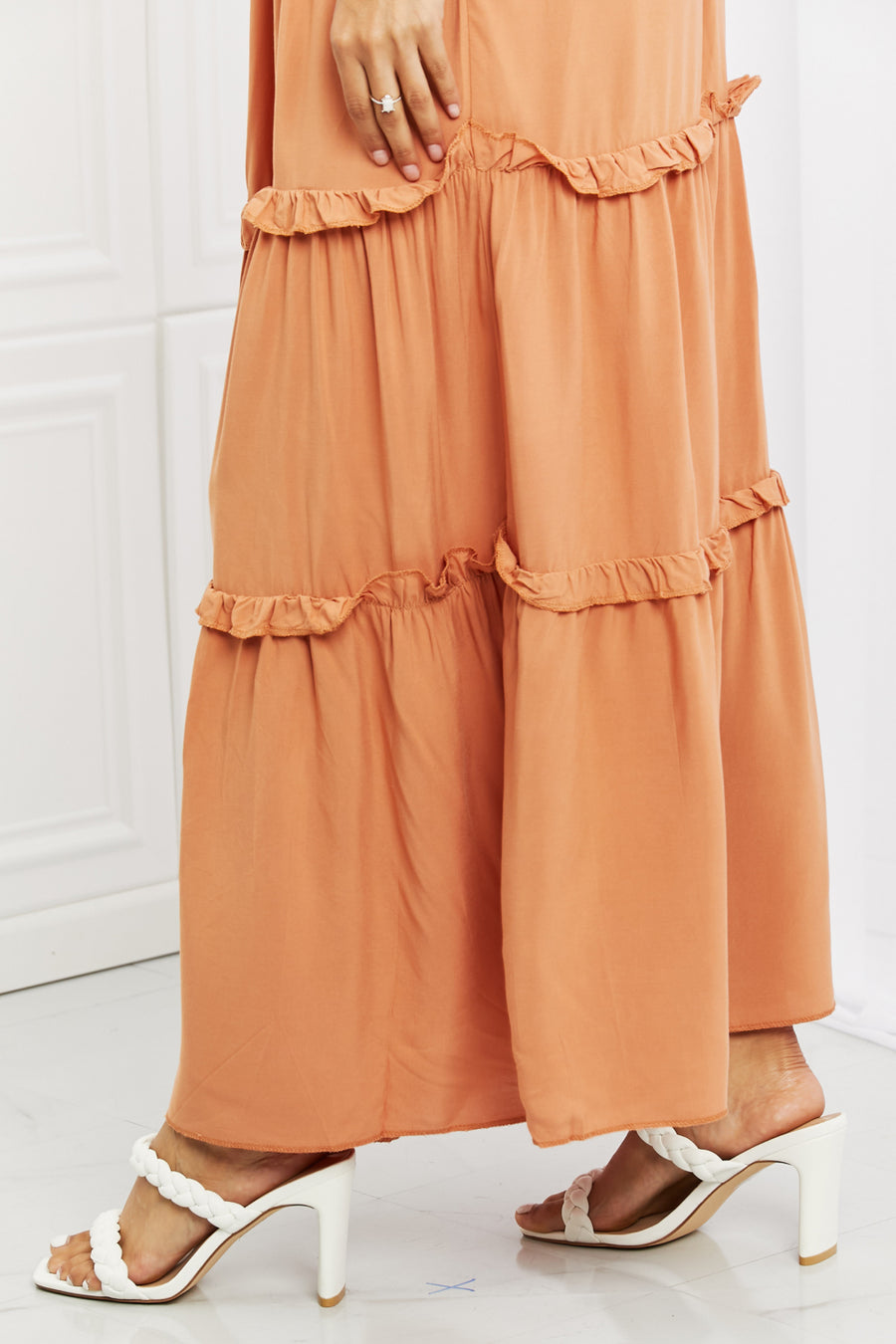 Zenana Summer Days Full Size Ruffled Maxi Skirt in Butter Orange