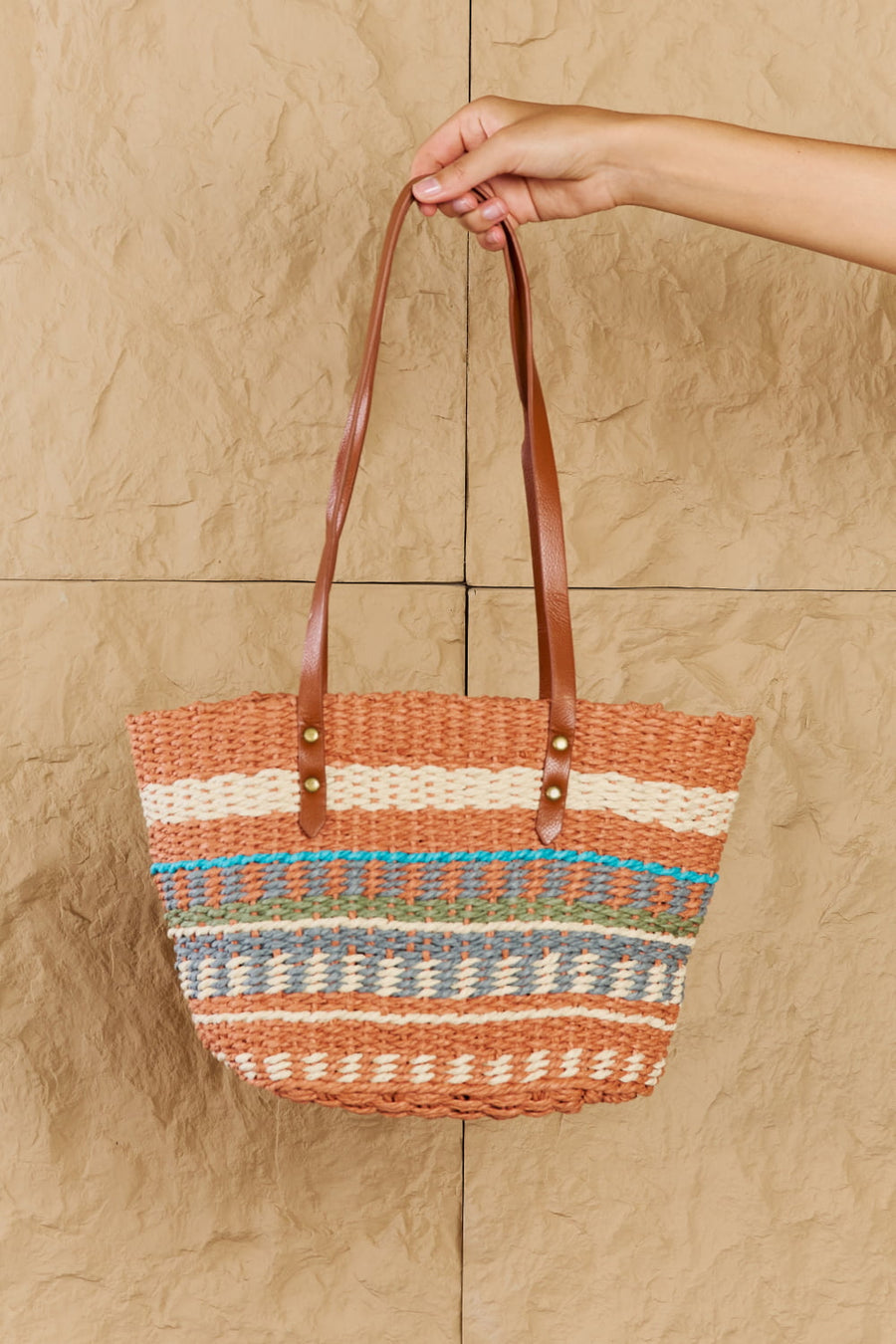 Straw Braided Striped Tote Bag