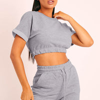 Short Sleeve Cropped Top and Drawstring Shorts Lounge Set