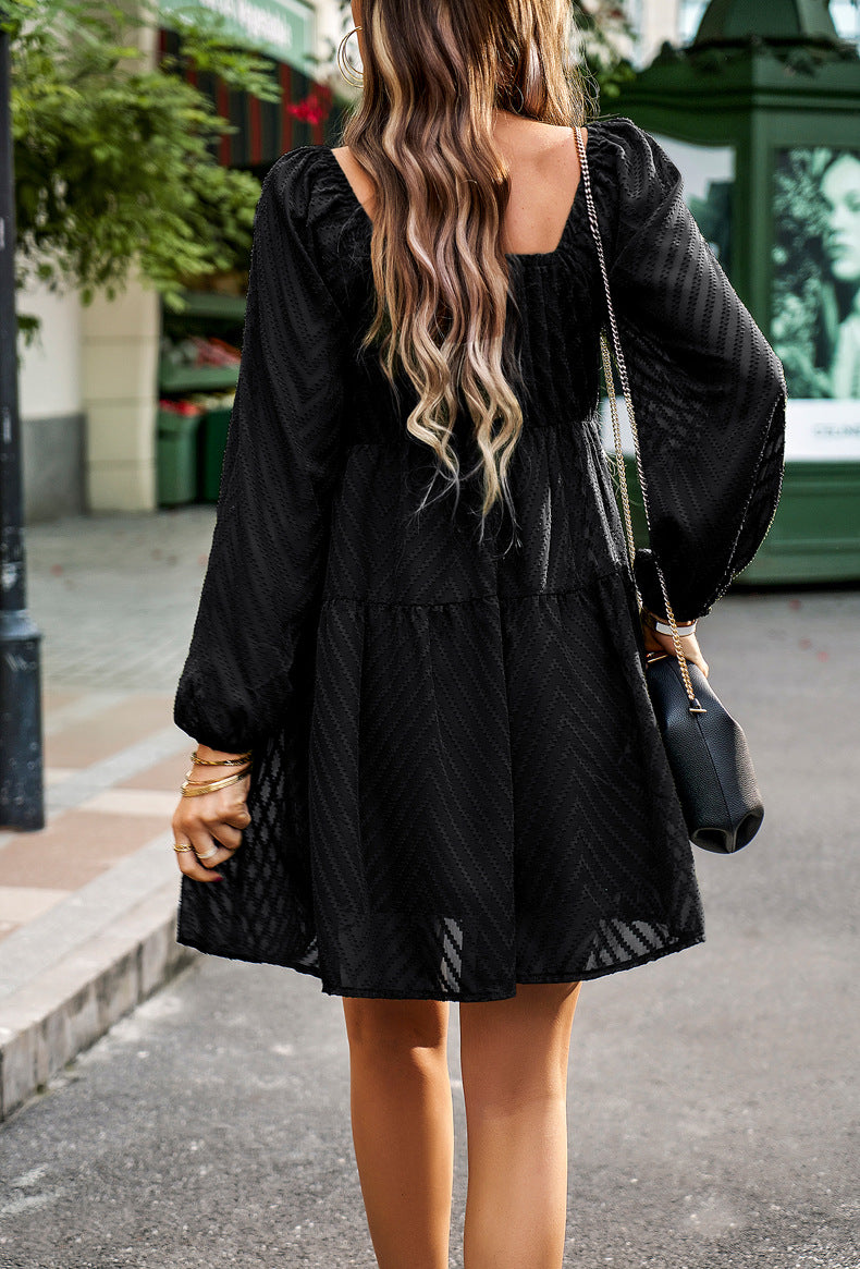 Square Neck Puff Sleeve Mini Dress