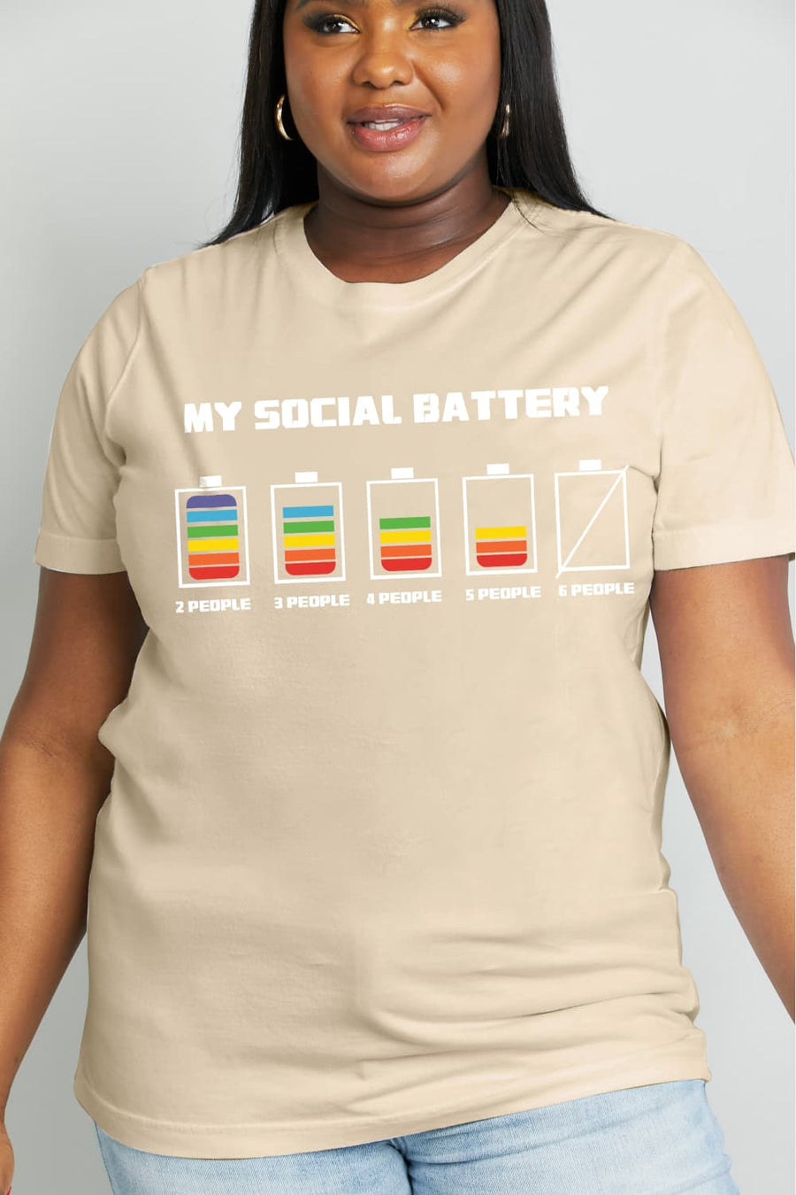 Simply Love Full Size MY SOCIAL BATTERY Graphic Cotton Tee