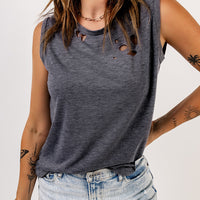 Distressed Round Neck Tank