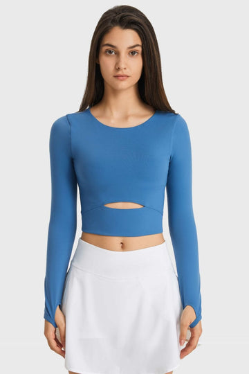 Aromel Apparel Active Blue / 4 Active-Cutout Long Sleeve Cropped Sports Top