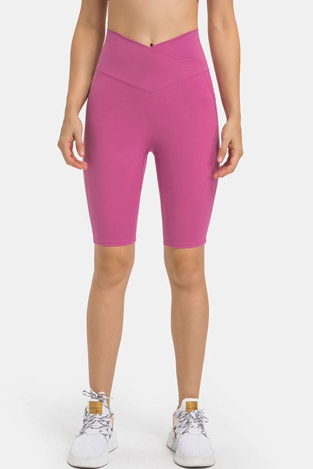 Aromel Apparel Active Hot Pink / 4 Active-High Waist Biker Shorts with Pockets