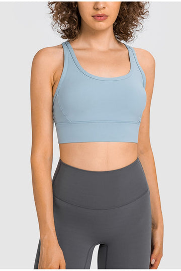 Aromel Apparel Active tops Sky Blue / 4 Mesh Panel Racerback Longline Sports Bra