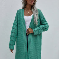 Aromel Apparel Cardigan Green / S Horizontal Ribbing Open Front Duster Cardigan