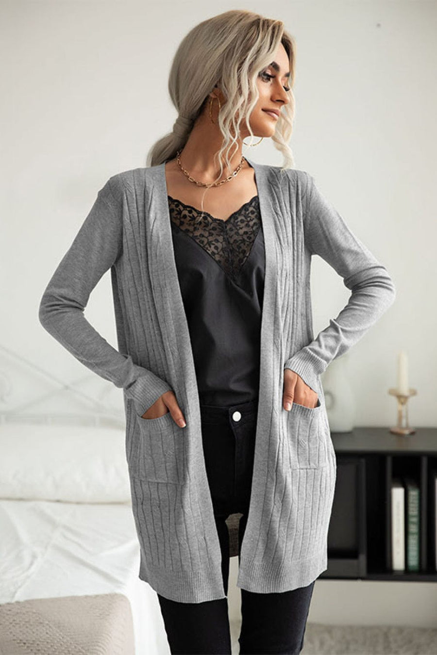 Aromel Apparel Cardigan Ribbed Longline Open Front Cardigan