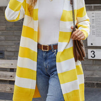 Aromel Apparel Cardigan Yellow / S Striped Long Sleeve Longline Cardigan Sweater