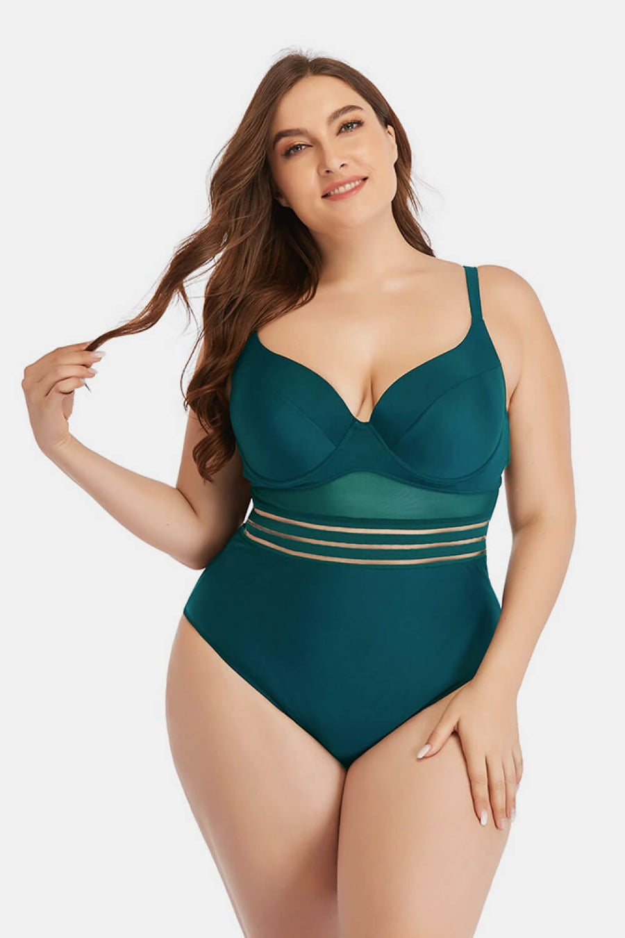 Aromel Apparel Clothing Green / L Plus Size Spliced Mesh Tie-Back One-Piece Swimsuit