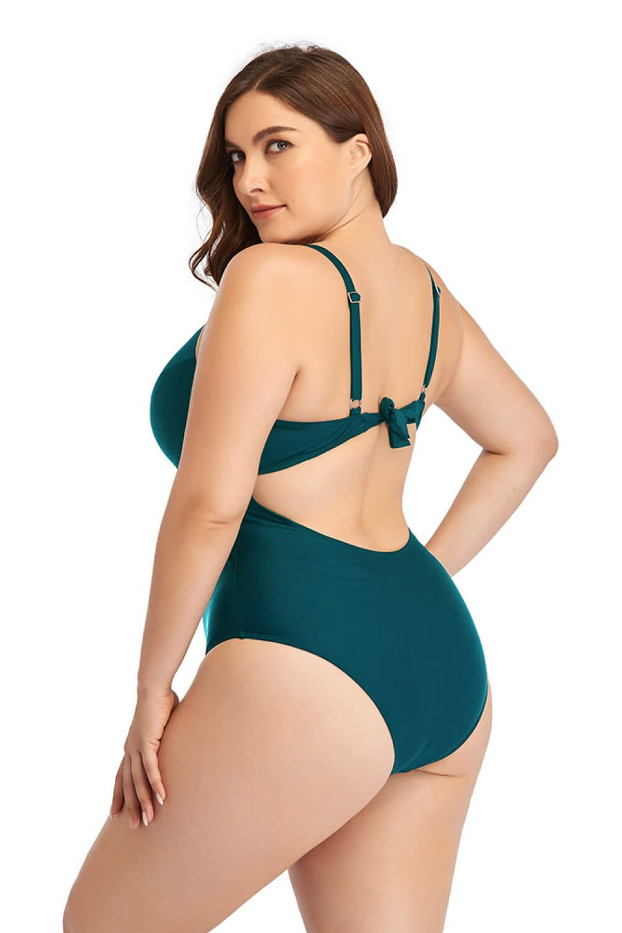 Aromel Apparel Clothing Plus Size Spliced Mesh Tie-Back One-Piece Swimsuit