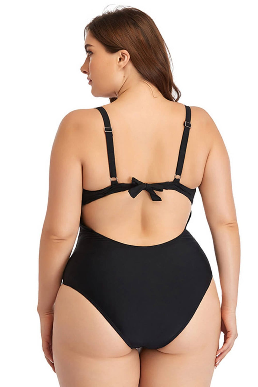 Aromel Apparel Clothing Plus Size Spliced Mesh Tie-Back One-Piece Swimsuit