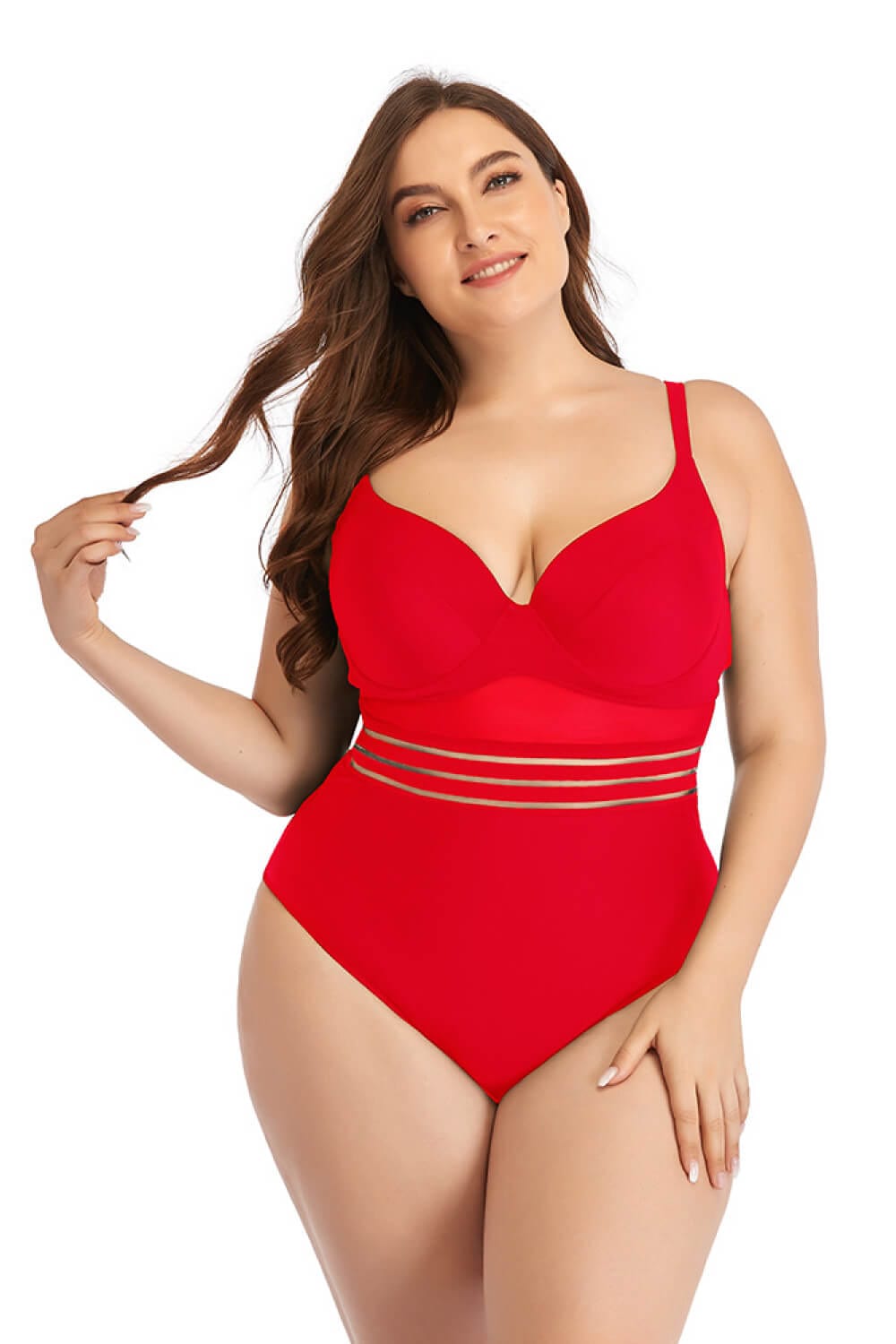 Aromel Apparel Clothing Red / L Plus Size Spliced Mesh Tie-Back One-Piece Swimsuit