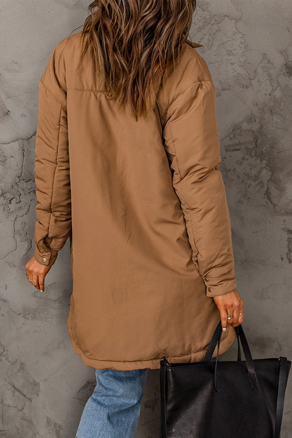 Aromel Apparel Coats & Jackets Outerwear-Snap Down Side Slit Coat with Pockets