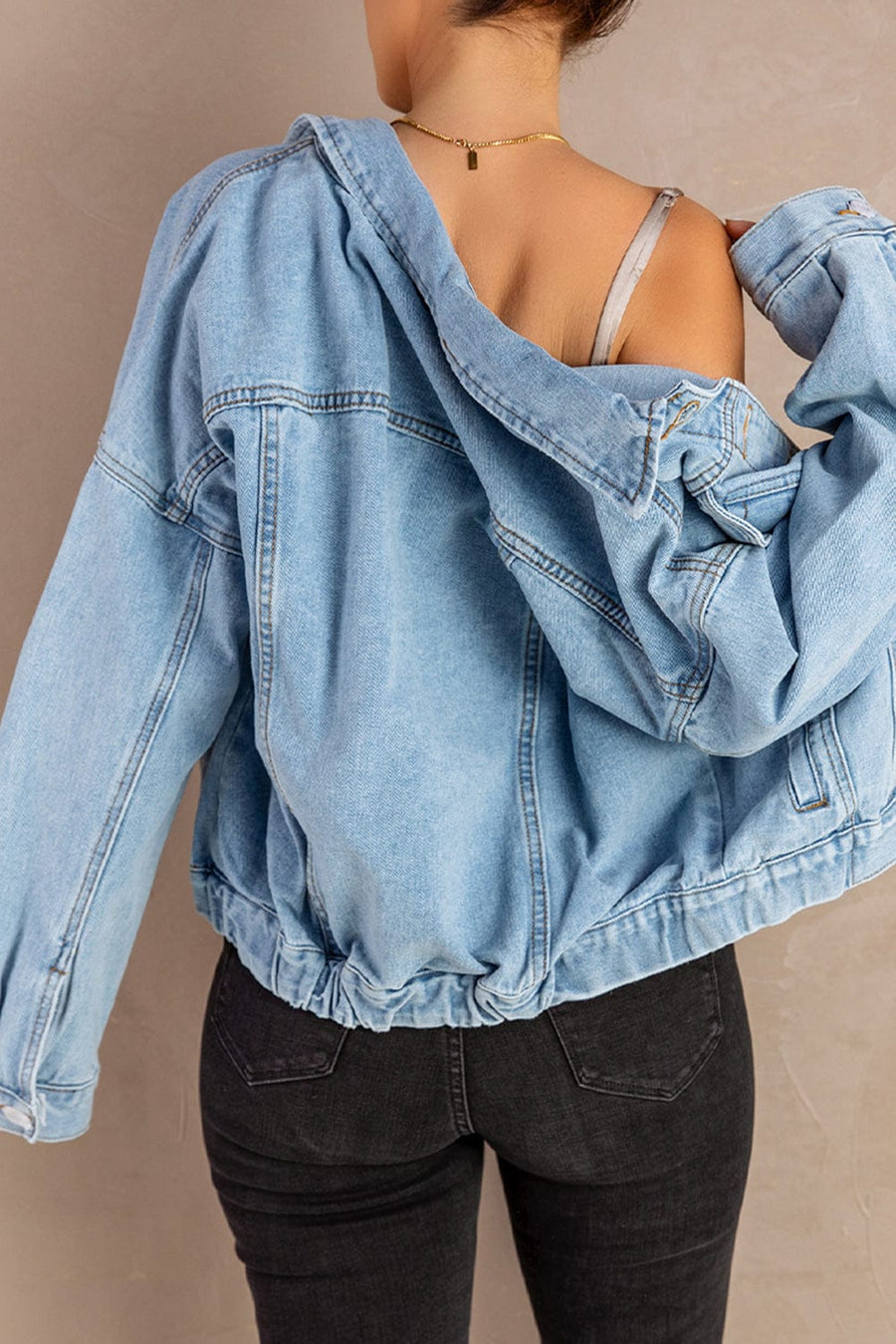 Aromel Apparel Denim Denim-Button Down Dropped Shoulder Denim Jacket