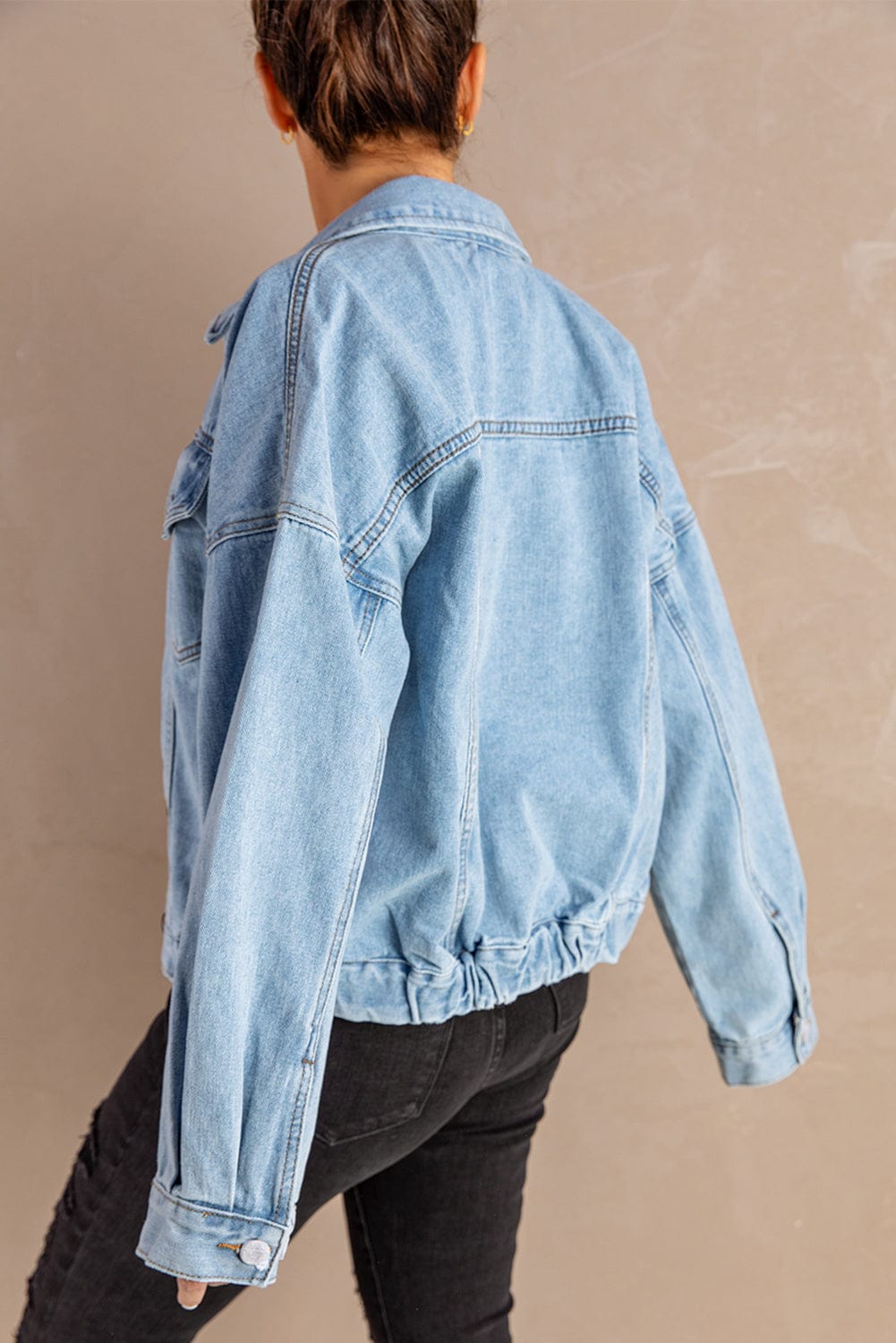 Aromel Apparel Denim Denim-Button Down Dropped Shoulder Denim Jacket