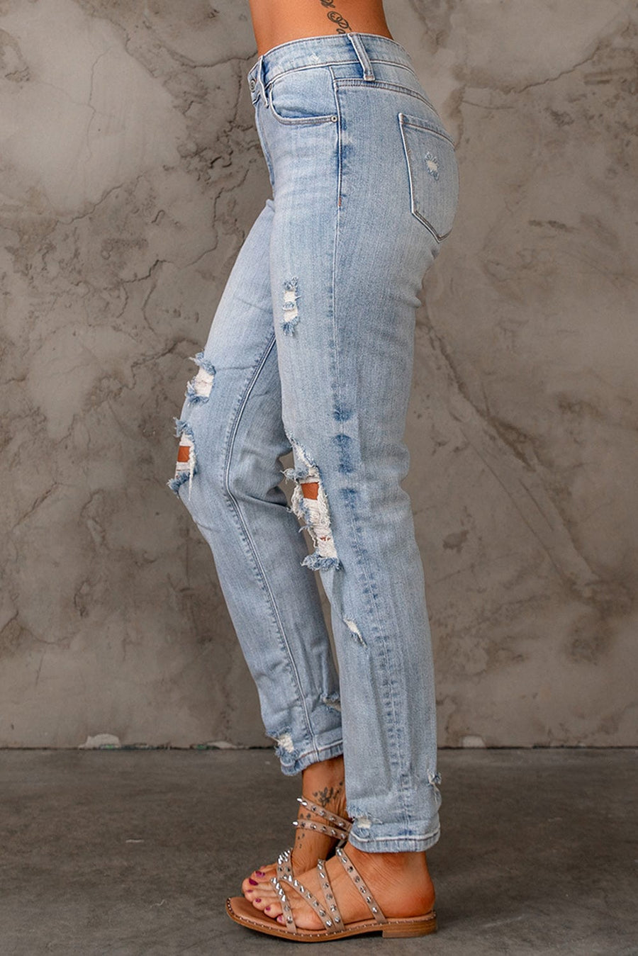 Aromel Apparel Denim Distressed Straight Legs with Pockets