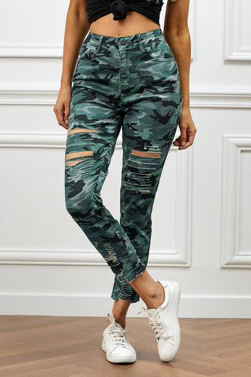 Aromel Apparel Denim Green / S Distressed Camouflage Jeans