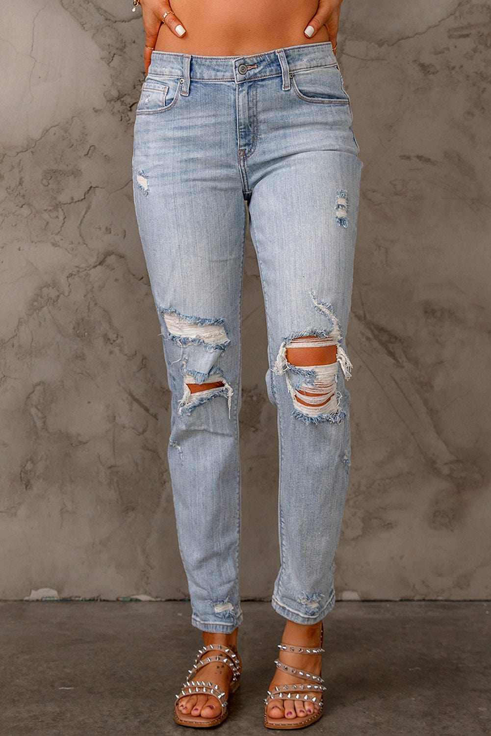 Aromel Apparel Denim Light / S Distressed Straight Legs with Pockets