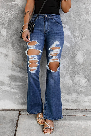 Aromel Apparel Denim Medium / S Denim-Distressed High Waist Flare Jeans