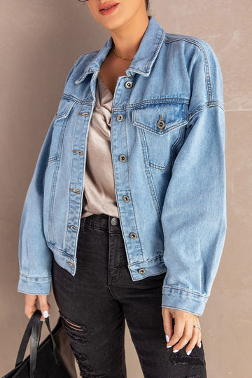 Aromel Apparel Denim Sky Blue / S Denim-Button Down Dropped Shoulder Denim Jacket