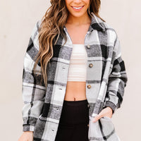 Aromel Apparel Jackets Black/Gray / S Outerwear-Plaid Dropped Shoulder Pocket Shacket