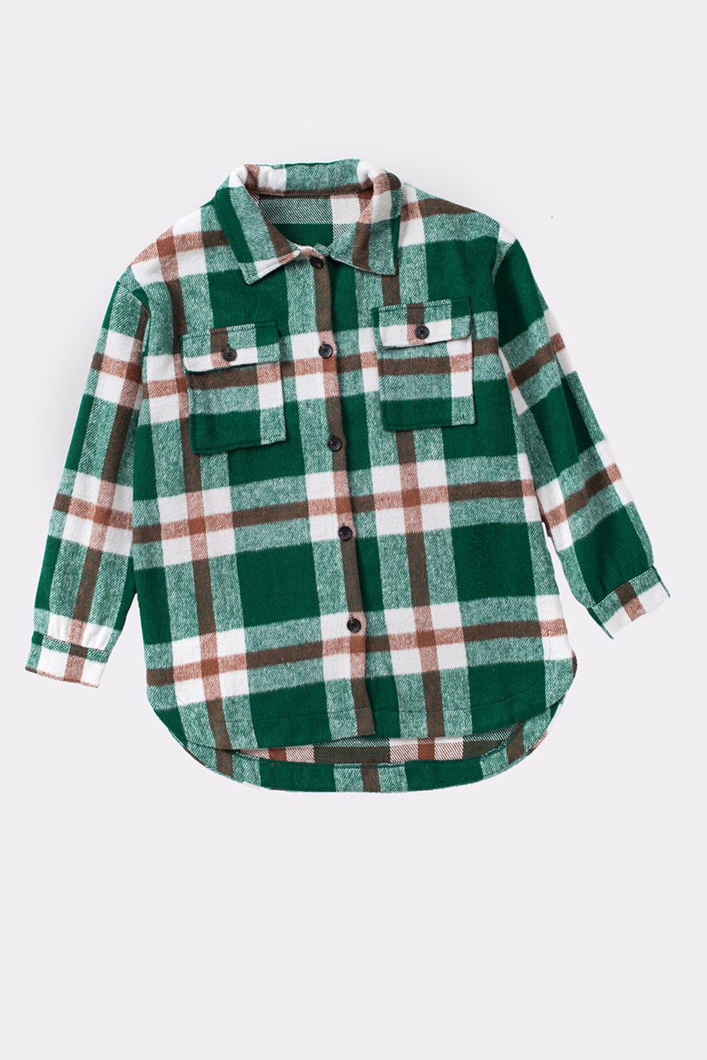 Aromel Apparel Jackets Kelly Green / M Outerwear-Plaid Dropped Shoulder Pocket Shacket