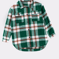 Aromel Apparel Jackets Kelly Green / M Outerwear-Plaid Dropped Shoulder Pocket Shacket