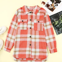 Aromel Apparel Jackets Orange / M Outerwear-Plaid Dropped Shoulder Pocket Shacket