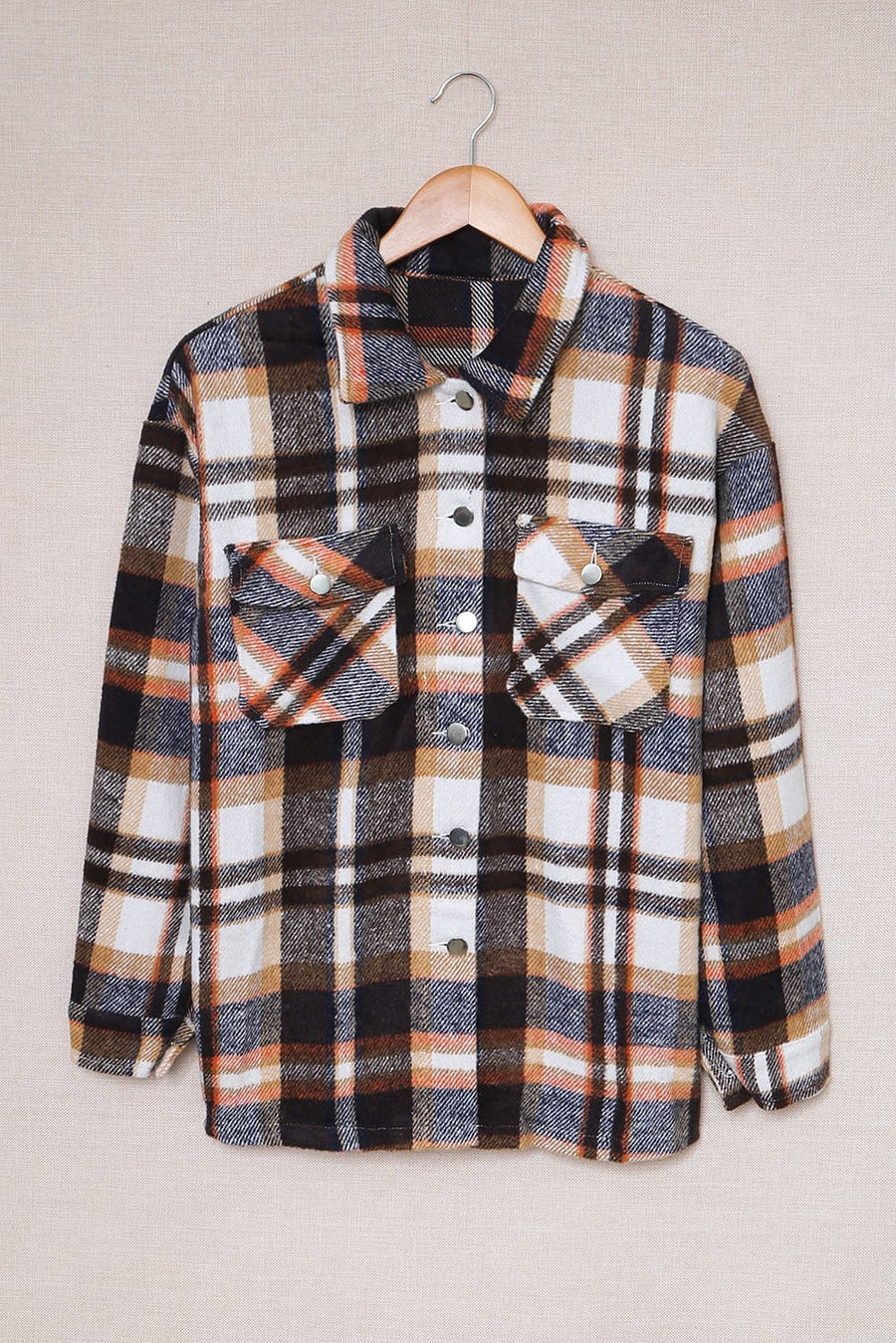 Aromel Apparel Jackets Outerwear-Plaid Button Front Shirt Jacket with Breast Pockets