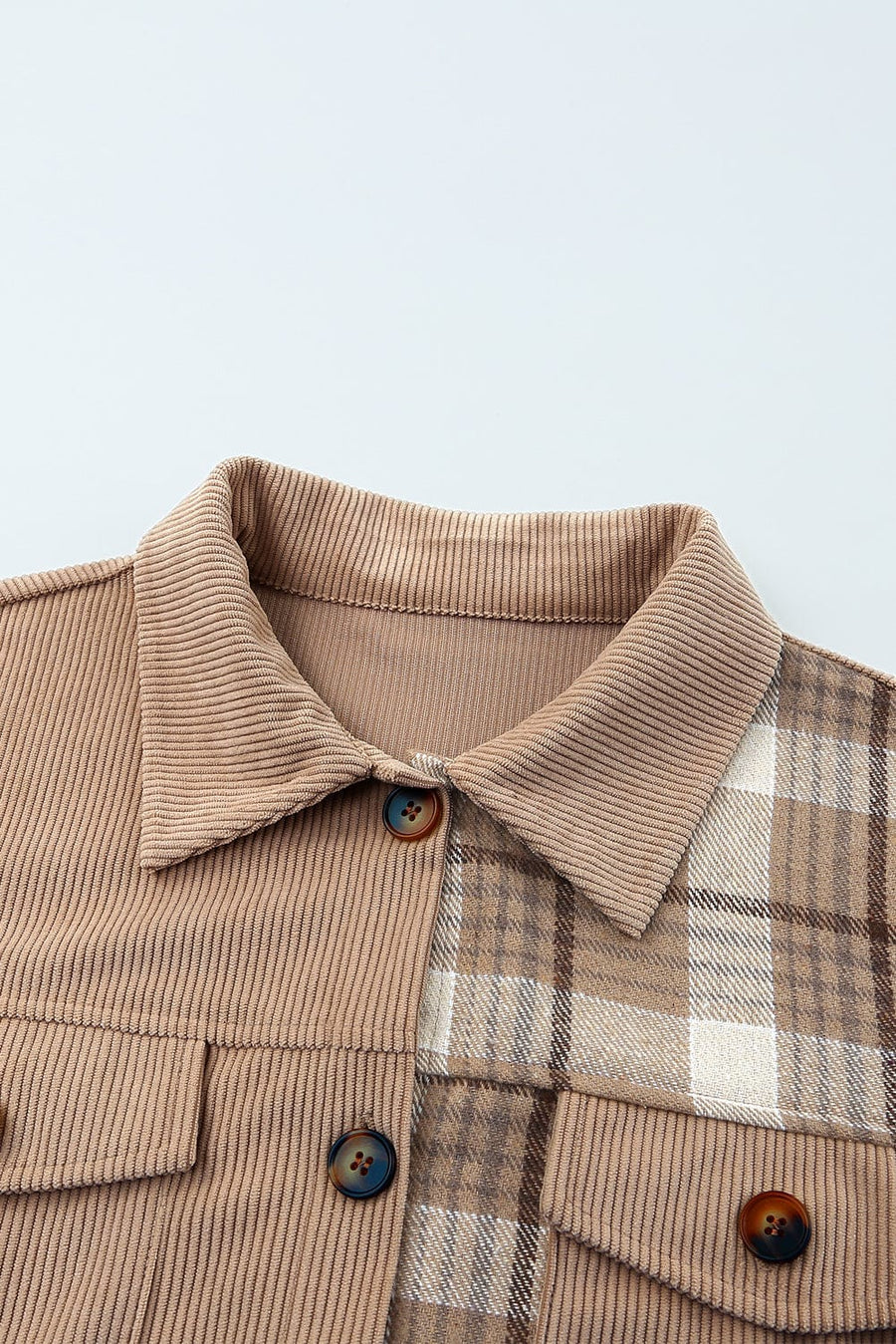 Aromel Apparel Jackets Outerwear-Plaid Corduroy Dropped Shoulder Jacket