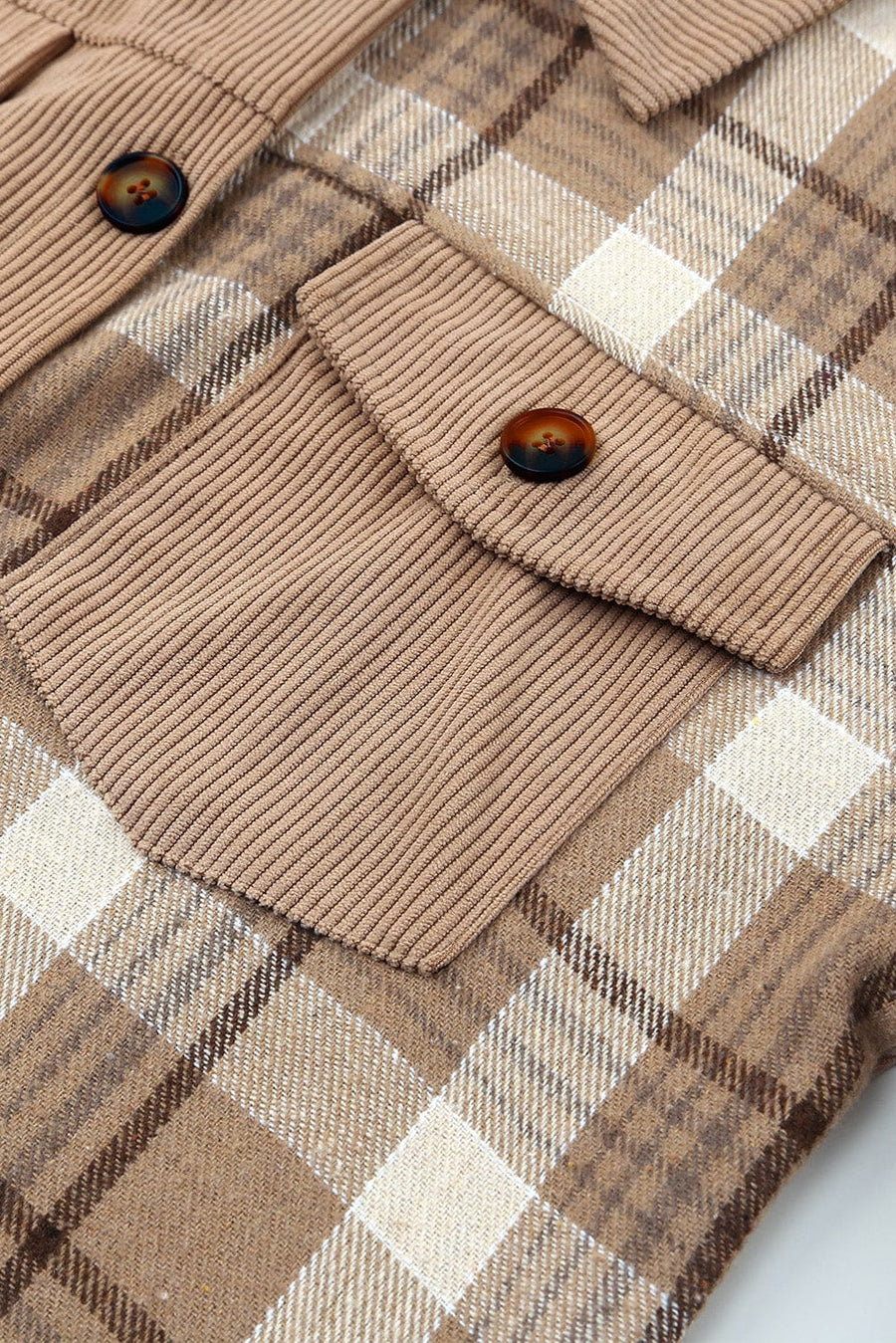 Aromel Apparel Jackets Outerwear-Plaid Corduroy Dropped Shoulder Jacket